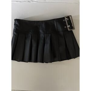 SHEIN Micro Mini Faux Leather Pleated Skirt XS Black Buckled Y2K Club Rock